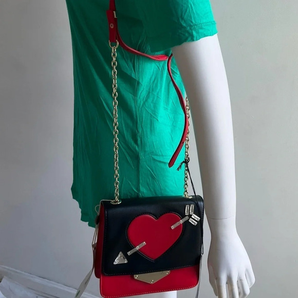 Tosca Blu Red Heart Small Multicolor Red Black Flap Crossbody Shoulder Bag NWT - Picture 11 of 12